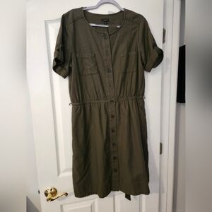 Olive Button-Down Dress
